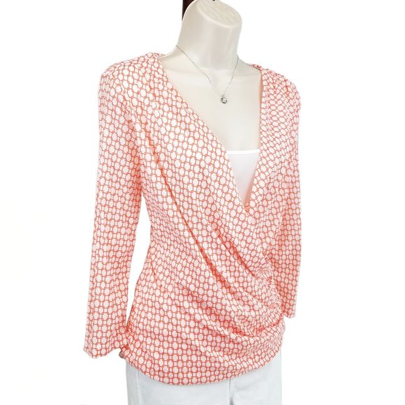 Bebe layered faux wrap top orange white M - Picture 1 of 6